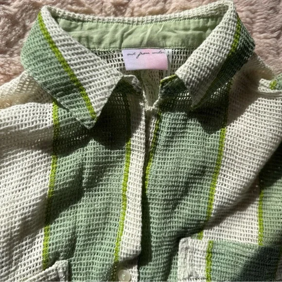 Urban Outfitters Green White Striped SET Coverup 100% cotton Button down blouse - Picture 3 of 5